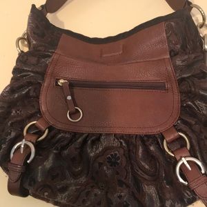 ADRIENNE VITTADINI BROWN LEATHER AND Nylon purse